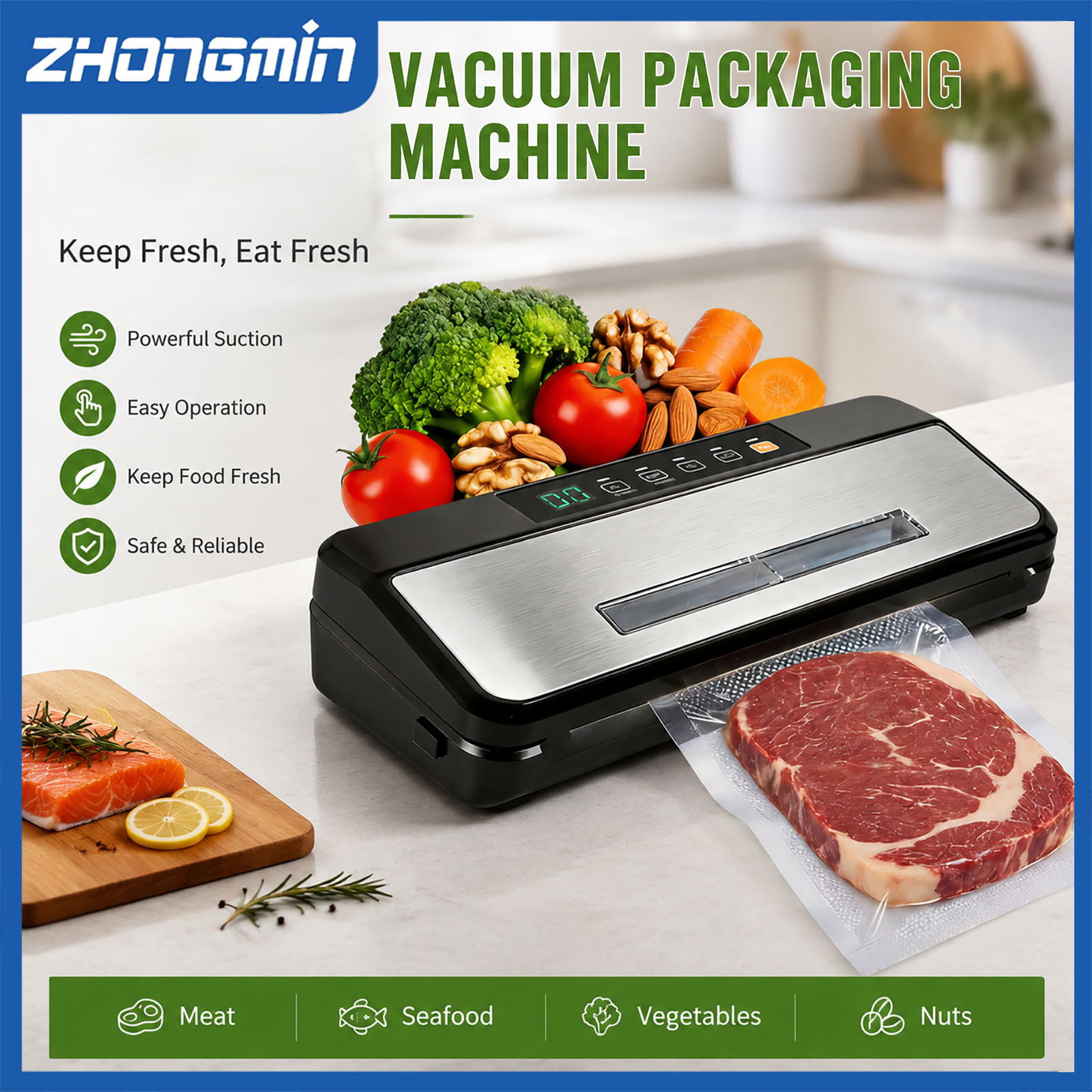 Food Vacuum Sealer Machine - ZM-VS6608X Macchina Sigillatrice Sottovuoto Multifunzionale 110V